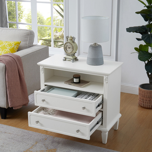 Open Space <b>2</b> <b>Drawer</b> Nightstand With Charging Station Farmhouse End Table With Usb Ports And Outlets Fluted - Product Image 3