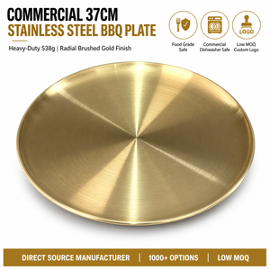 Plato de Servir Redondo de Acero Inoxidable Dorado de 37 cm, Resistente, Apto para Lavavajillas, para Barbacoa - Product Image 1