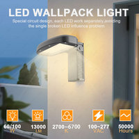 BBIER 60W 100W extérieur mural haute tension AC 100-277V 5 ans de garantie Commercial Led Wall Pack Light