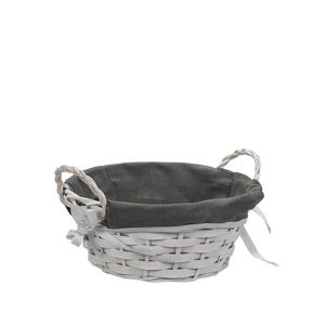<b>Round</b> White <b>Wicker</b> <b>Basket</b> 23 Cm Diameter With Fabric Lining Storage <b>Basket</b> - Product Image 2