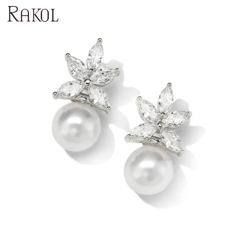 RAKOL EP2470 pearl earrings Hypoallergenic cubic zirconia gold stud earrings jewelry