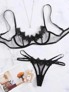 2 Stuks Dames Erotische Satijnen Lingerie Set Transparant Mesh Sexy Xxl Lage Prijs Ondergoed Voor Volwassen Vrouwen - Product Image 5