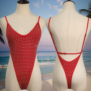 Đồ bơi liền thân nữ B012 gợi cảm cổ sâu đính đá sang trọng, lấp lánh như kim cương - Product Image 1