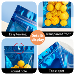 Bóng phẳng 3 bên con dấu thực phẩm Túi Ziplock một bên trong suốt Mylar hạt túi nha khoa bao bì với cửa sổ - Product Image 6