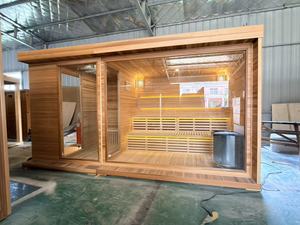 Sauna extérieur isolé de style industriel moderne avec panneaux en aluminium et cèdre rouge pour villa de luxe haut de gamme et spa - Product Image 6