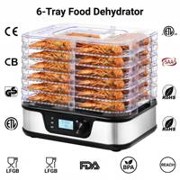 Déshydrateur alimentaire domestique à 6 plateaux avec minuterie numérique et contrôle de la température, certifié CE CB GS ETL SAA FDA LFGB RoHS REACH, sans BPA, pour snacks