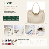 Sac fourre-tout en toile personnalisé pour femmes, sac à bandoulière en coton, grande capacité avec poche avant et poche intérieure, sac de shopping écologique réutilisable