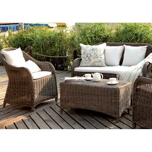 UK country style curved backrest round rattan sofa garden furniture set wicker outdoor garden furniture