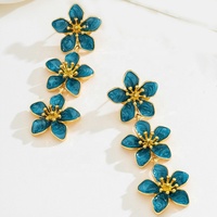 Anting Gantung Bunga Lima Kelopak Gaya Manis Grosir, Anting Bunga Rumbai Paduan Logam Warna-warni Vintage dengan Tetesan Minyak, Perhiasan
