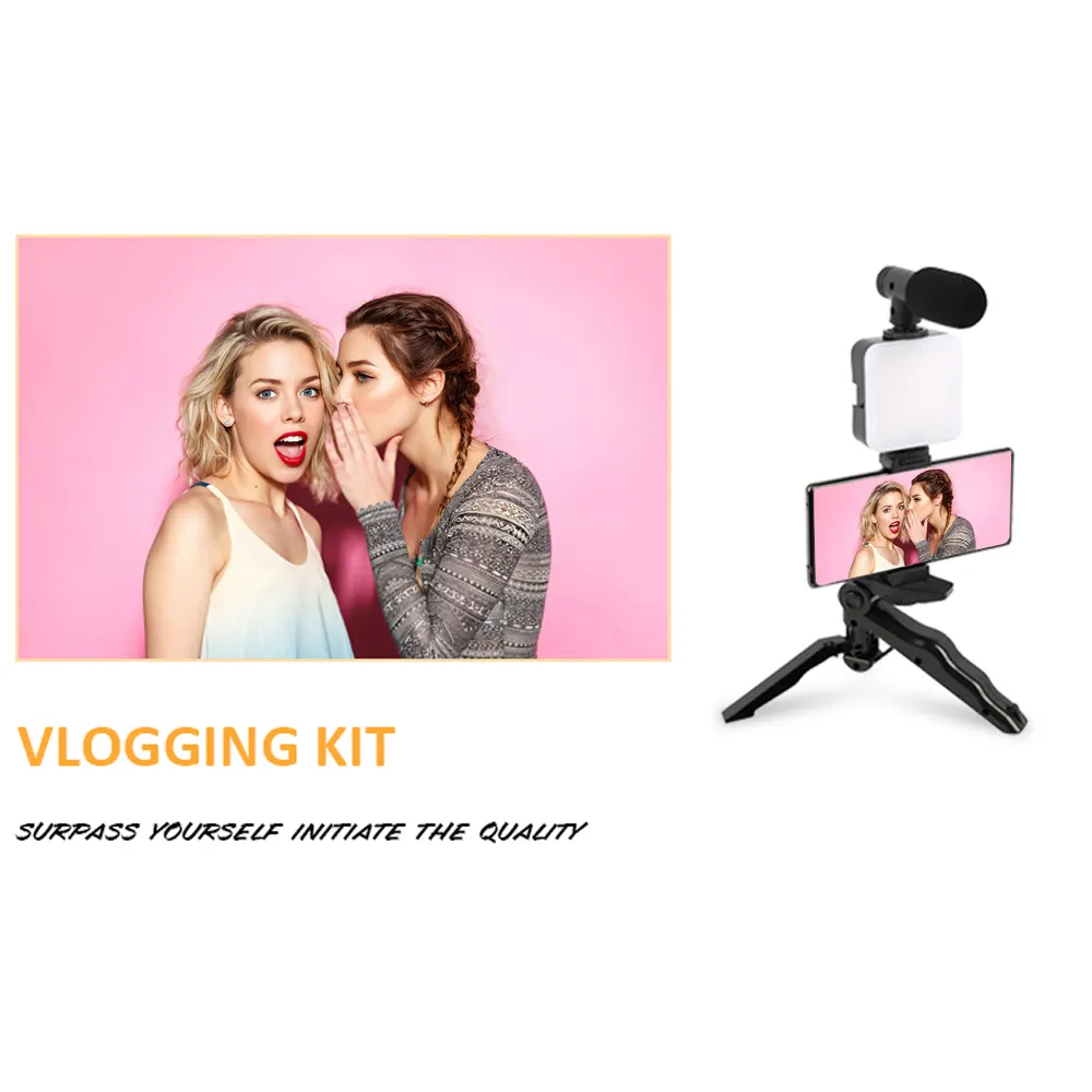 Kit de création vidéo Caméra Téléphone Pieuvre Trépied Kit vidéo Lumière LED Microphone Trépied Mains Kit d'éclairage vidéo Bâton de selfie