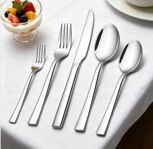 Juego de Cubiertos Modernos de Acero Inoxidable 304 con Acabado Espejo, Directo de Fábrica, Cubertería de Lujo con Mango Cuadrado para Hotel y Restaurante - Product Image 1