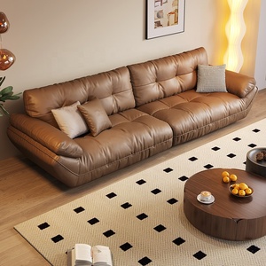 Sofá Italiano Minimalista Retro de Cuero Genuino, Juego de Sofás Grandes de Piel de Vacuno de Primera Capa para Sala de Estar Moderna y Sencilla - Product Image 2