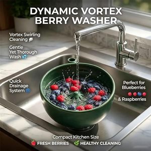 Bol de lavage en céramique pour fruits rouges avec vortex d'eau, lave-fruits auto-rotatif, nettoyeur de baies pour raisins, myrtilles, fraises - Product Image 6