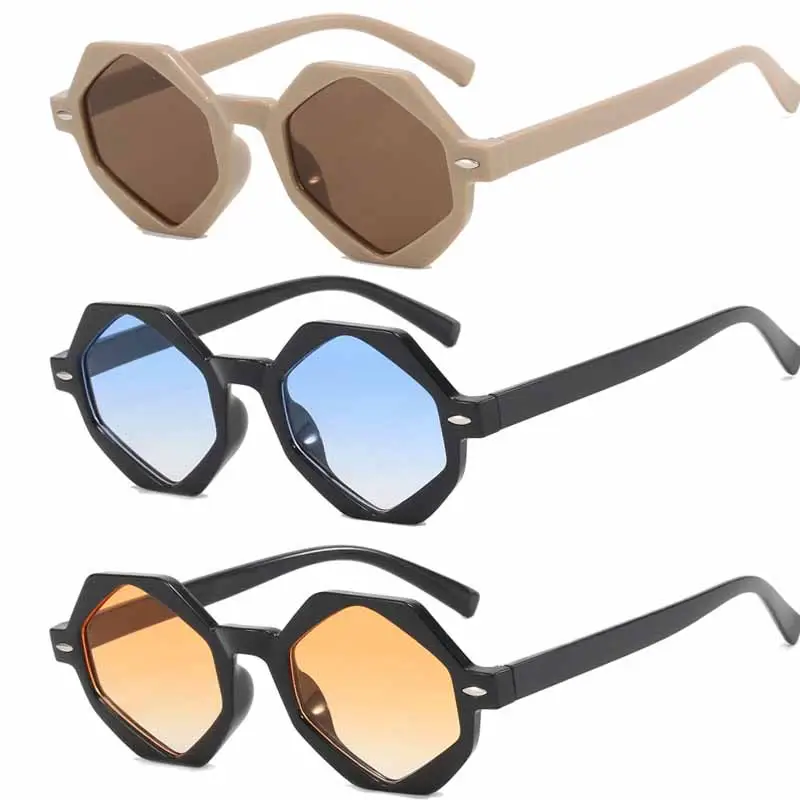 2024 새로운 다각형 성격 선글라스 레이디 PC 리벳 스타일 그라데이션 UV400 선글라스 대형 불규칙한 육각 선글라스
