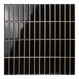 Piastrelle Nere Lucide Pure 20x20 Pretagliate 2.5x10 Mosaico Per Parete e Pavimento - Product Image 1