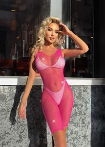 Женский кружевной комплект из сетчатого мини-боди со стразами - Product Image 6