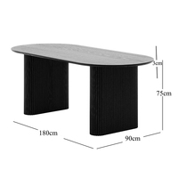 Table à manger ovale cannelée noire en gros d'usine, table à manger moderne en bois massif texturé ondulé pour la maison, l'hôtel, le restaurant, la cuisine