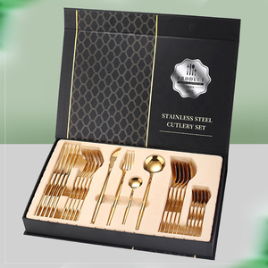 24pcs Cutlery Set Top-ranked Products Portuguese 24pcs Smooth Handle Cutlery Set White Gold Cutlery With Black Box Flatware