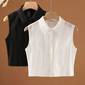 Cuello Falso Desmontable para Mujer con Ribete de Encaje, Cuello de Camisa Blanco y Negro, Tallas Grandes, para Otoño e Invierno - Product Image 1
