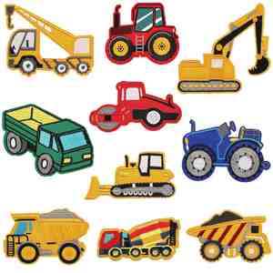 Cartoon Construction Vehicle <b>Iron</b>-On Embroidered Patches Children's Clothing Hats-Excavator Bulldozer Designs Non-Woven Felt - Product Image 1