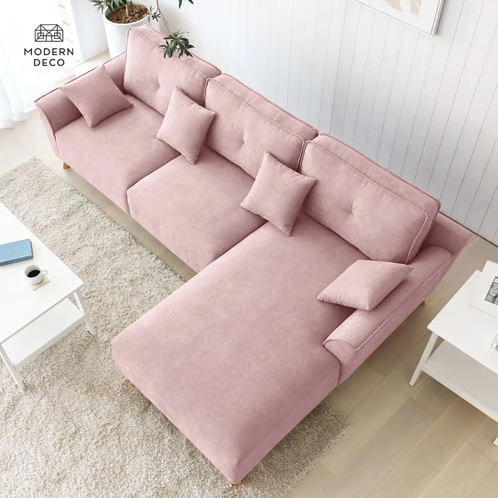 Canapé convertible sofá brazo a transversal izquierda final chaise distintos de vuelta en forma de L tela conjunto muebles sofá rosa