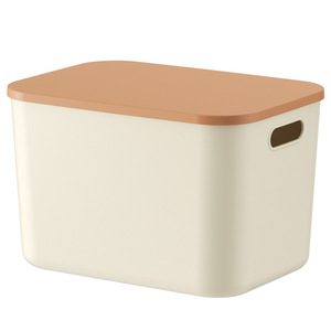 Cream Colored Stackable <b>Storage</b> <b>Box</b> Rectangular Solid Color <b>With</b> <b>Lid</b> For Toys Clothes Desktop Organizing Home Use - Product Image 5