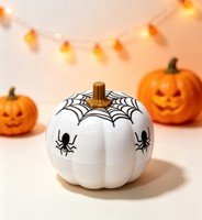 Ornement de citrouille orange d'Halloween avec motif d'araignée effrayant, couvercles et poignées écologiques