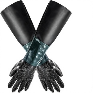 Guantes de PVC de caucho texturizado de alta resistencia y flexibles de 60 cm y 1 cm de grosor para cabina de arenado, con palma de algodón para partículas de arenado - Product Image 3