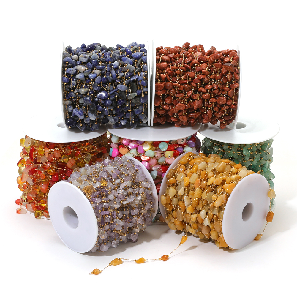 Wholesale Natural Stone Chain 4-10mm Stone Chain Gold Plated Chains Necklaces Bracelets Accessories for DIY Jewelry Making