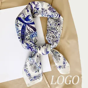 square 65*65cm custom design LOGO digitally printing supplier silk satin scarf shawl women polyester personalized twill