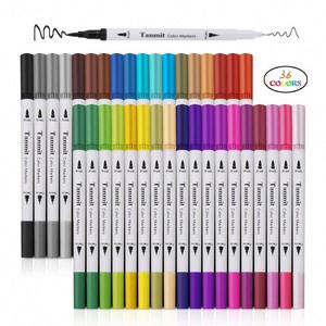 Marqueurs de dessin à double pointe à base d'eau personnalisés de 0,4 mm, stylo pinceau avec 12 à 120 couleurs pour les livres de coloriage, les fournitures artistiques - Product Image 1