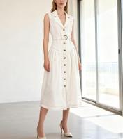 Robe maxi en denim sans manches à fleurs, style décontracté chic, style urbain, nouvelle collection 2025, écologique, avec col rabattu et ceinture à la taille