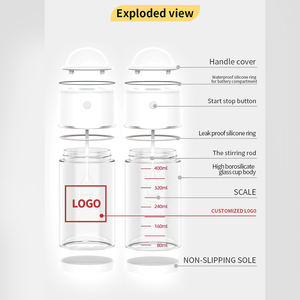 FINDNICE H23A Tasse mélangeuse électrique rechargeable par USB, activation à un bouton, base antidérapante, échelle de volume claire, verre, compatible lave-vaisselle - Product Image 2