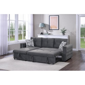 Gray Chenille Three Seat <b>Convertible</b> Sectional <b>Sofa</b> Pull Out <b>Bed</b> Storage Chaise Tufted Reversible 2pc Living Room Hotel - Product Image 1
