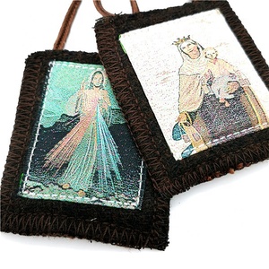 LAINE MARRON <span class=keywords><strong>DIVINE</strong></span> MISÉRICORDE OLAY MT CARMEL SCAPULAIRE PAR P8L04 catholique escapulaire Roasry - Product Image 2