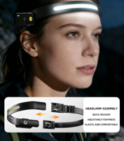 Nouvelle lampe frontale LED rechargeable 2026, lampe de poignet, éclairage avant et arrière pour vélo, lampe de travail extérieure avec fonction mètre ruban pour sac à dos