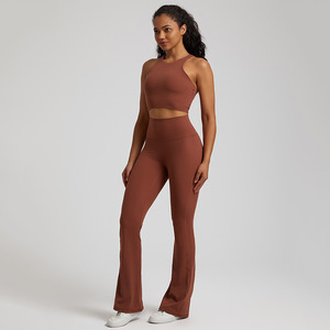 Set 2023 da palestra per <span class=keywords><strong>donna</strong></span> Activewear <span class=keywords><strong>Fitness</strong></span> 2 pezzi canotta reggiseno sportivo Flare leggings Set per allenamento <span class=keywords><strong>donna</strong></span> - Product Image 6