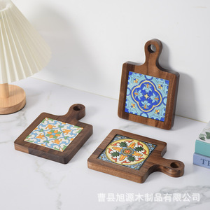 In stock: heat-insulating wooden <b>mats</b>, black walnut solid wood decorative tile handles, wooden anti-scalding plates, coasters, - Product Image 3