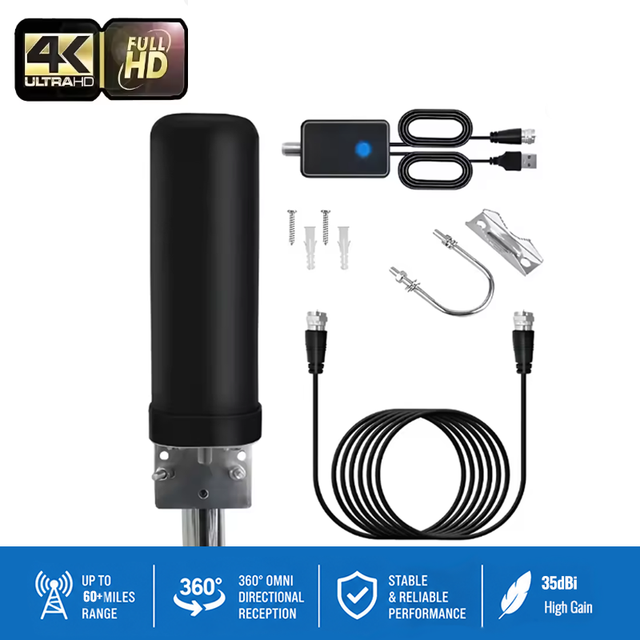 4K 1080P Support Outdoor Digital TV Antenna with Amplifier 36dBi Long Range Lightning-proof HDTV Antenna for Local Free Channels
