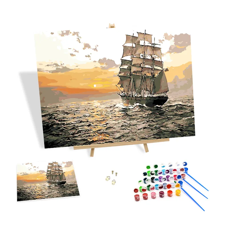 Handgeschilderd Bloemschilderij Op Nummer Kits Boot Op Zee Zonsondergang Olieverf Op Nummer Kunst Voor Huisdecoratie In De Woonkamer