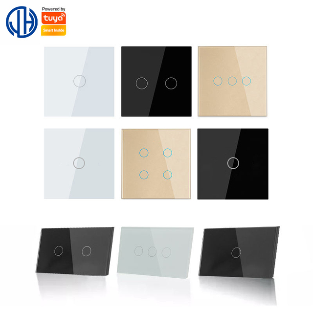 1/2/3/4 Gang 2 Way Smart Electric Switch Wireless Remote Control Switch Tuya Wifi Wall Light Lamp Touch Glass Alexa Switch
