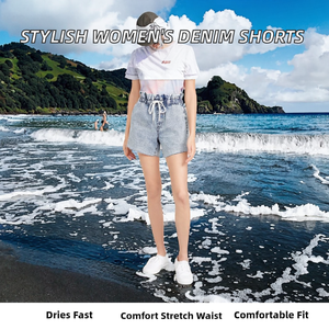 กางเกงยีนส์ขาสั้นลำลองสำหรับผู้หญิง ทรงฮอตชอร์ต สีพื้น ย้อมสีแบบเป็นมิตรต่อสิ่งแวดล้อม แห้งเร็ว คุณภาพสูง ขายส่ง OEM ทันสมัย สีพื้น - Product Image 2