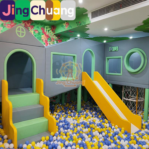 Aire de jeux intérieure pour enfants et bébés, centre d'éveil, espace parent-enfant, avec toboggan doré, éléments modulables souples et structure en <span class=keywords><strong>bois</strong></span> pour l'entraînement sensoriel - Product Image 1