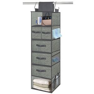 Cartroll Nursery Mesh Grey 6 Section Closet Organizer - Over Door Hanging <b>Shelves</b> with Drawer - Product Image 1