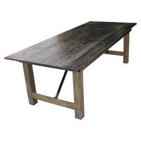 Table de salle à manger rustique en bois massif avec pieds pliants en X, durable, 6 pieds ou 8 pieds, pour hôtels et banquets de mariage, vente en gros