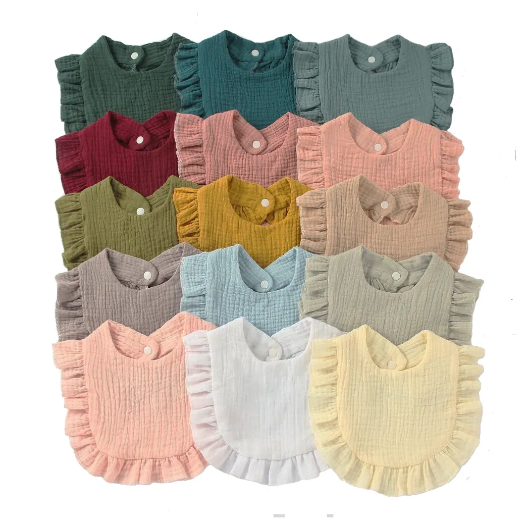 Celemek Bayi Muslin 100% Katun Lembut Penyerap Ruffle Bandana Bib dengan Penutup Snap untuk Memberi Makan Air Liur Kain Sendawa Tumbuh Gigi M3491