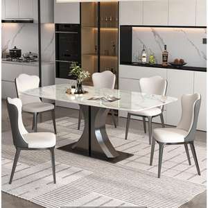 Lussuoso Tavolo da Pranzo Moderno Italiano di Alta Gamma, Impermeabile, per 6 Persone, Combinazione Tavolo e Sedie Rettangolare per Piccoli Appartamenti, Arredamento Casa - Product Image 6