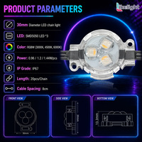 OEM ODM 30mm UCS2904 RGBW Projecteurs de piste de Noël permanents IP67, Éclairage LED à points de pixels extérieur pour la décoration des avant-toits et des maisons en fêtes