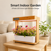 Kit de jardin hydroponique intelligent d'intérieur, 8 modules, éclairage LED, système intelligent, design moderne en bambou pour herbes et fleurs à domicile