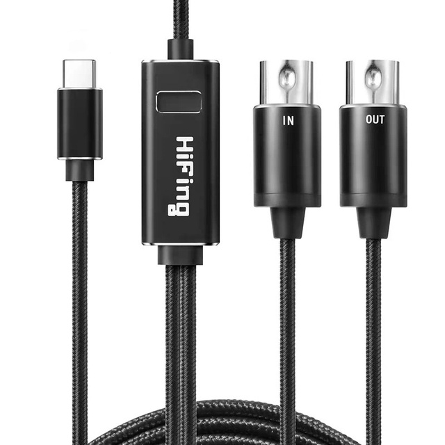 5 Pins MIDI Cable to USB-C Type-C to Electronic Keyboard Piano Electronic Drum Music Editing 2 Meters